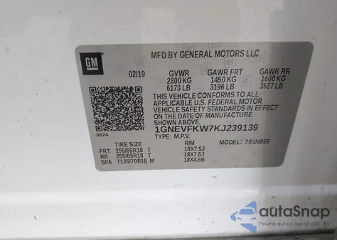 2019 Chevrolet Traverse Ls z USA, uszkodzony, nr VIN 1GNEVFKW7KJ239139